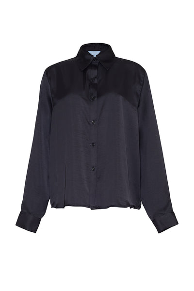 The Elle Satin Button-Down Shirt | Black