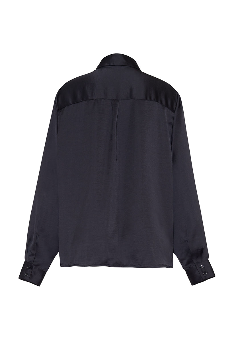 The Elle Satin Button-Down Shirt | Black