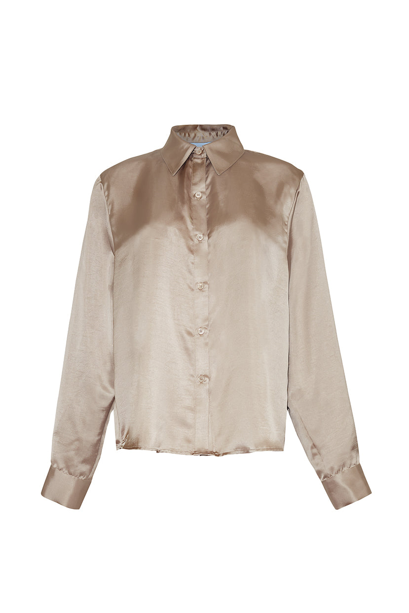 The Lily Satin Button-Up Shirt | Bronze