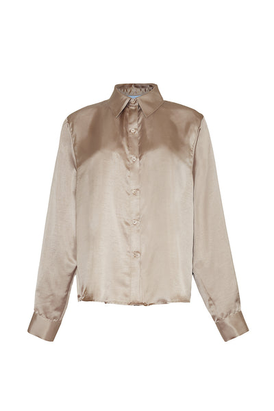 The Lily Satin Button-Up Shirt | Bronze