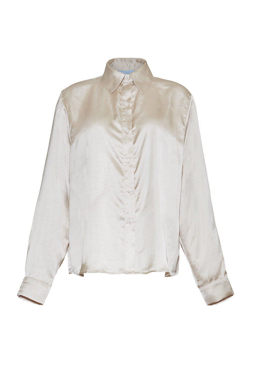 The Lily Satin Button-Up Shirt | Bone