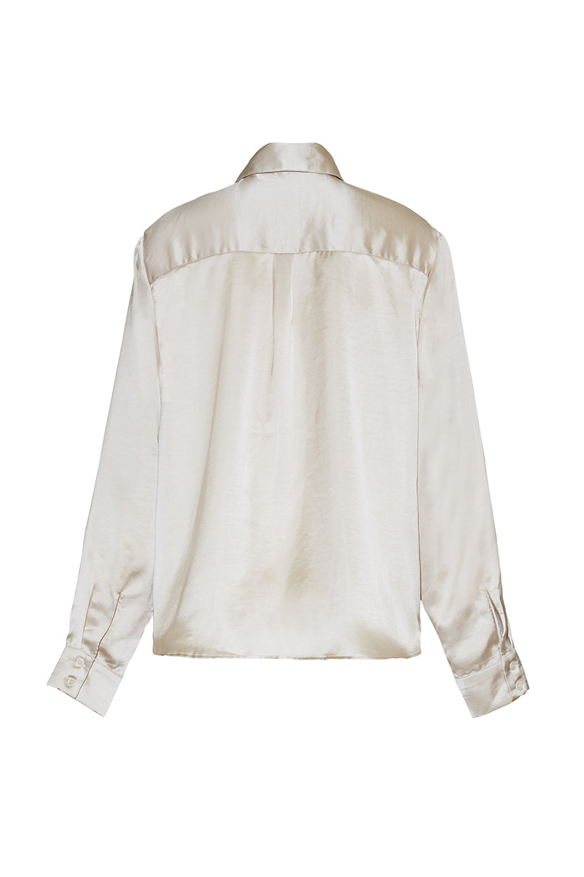 The Lily Satin Button-Up Shirt | Bone