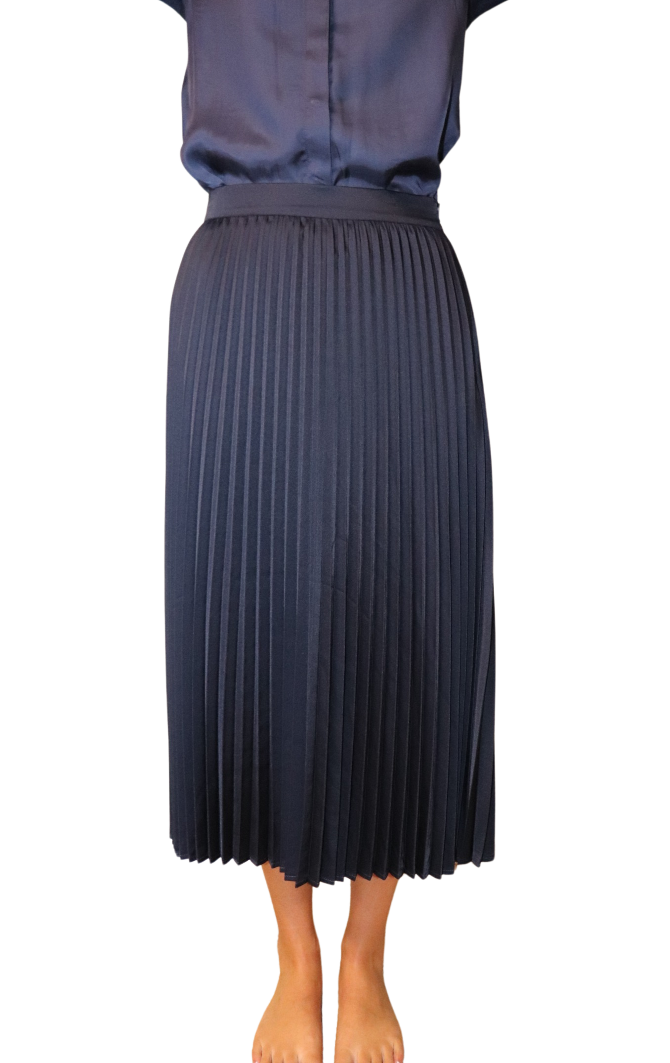 The Sarah Pleated Satin Skirt | Navy