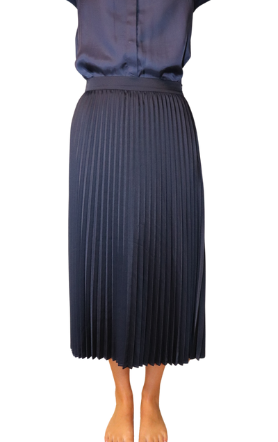 The Sarah Pleated Satin Skirt | Navy