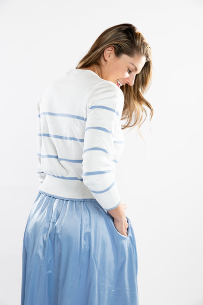 The Ellie Roll Neck Sweater | White & Blueberry