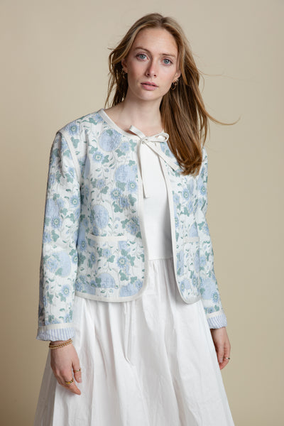 The Iris Floral Embroidered Jacket | Blue Floral