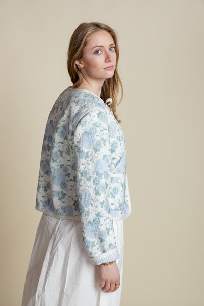 The Iris Floral Embroidered Jacket | Blue Floral