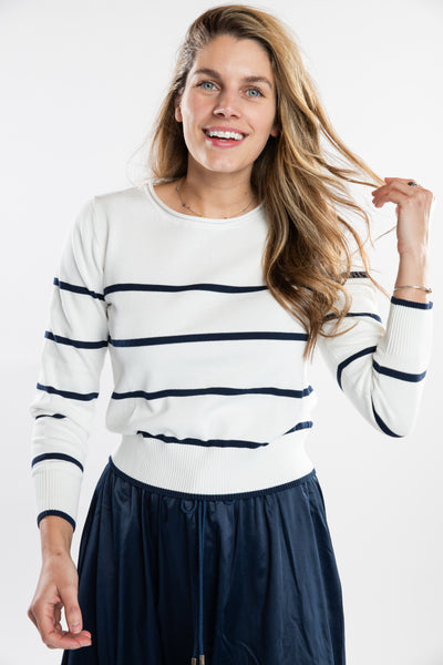 The Ellie Roll Neck Sweater | White & Navy