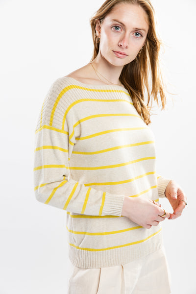 The Callie Boatneck Striped Sweater | Latte and Sun