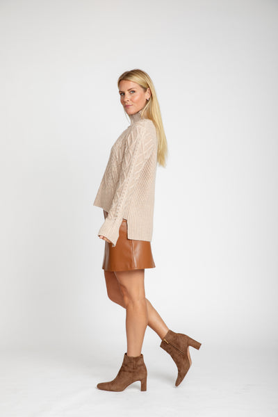 The Riley Mock Neck Cable Knit Sweater | Oatmeal