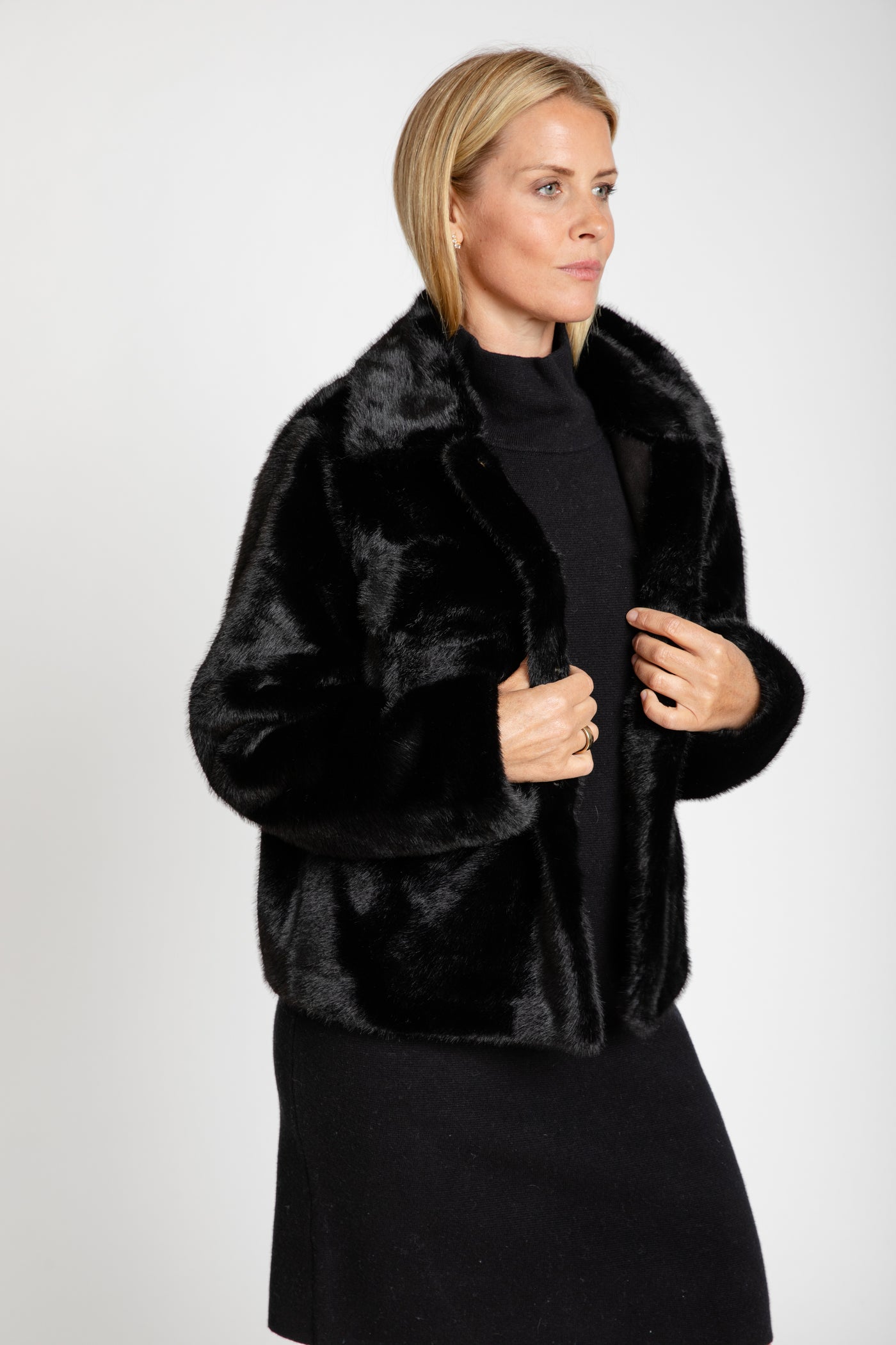 The Audrey Faux Fur Crop Jacket | Black