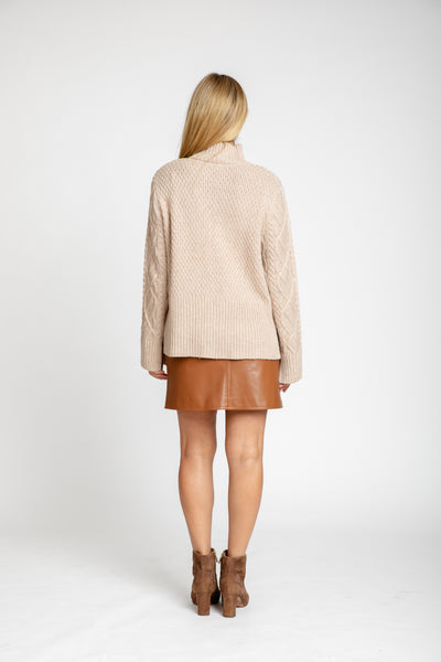 The Riley Mock Neck Cable Knit Sweater | Oatmeal