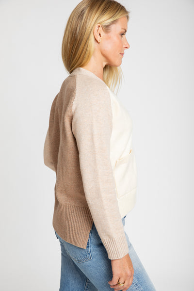 The Georgie Color Block Cardigan | Wheat Combo