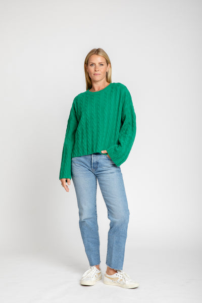 The Sadie Cashmere Crew Bell Sleeve Sweater | Green