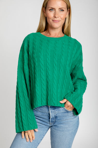 The Sadie Cashmere Crew Bell Sleeve Sweater | Green