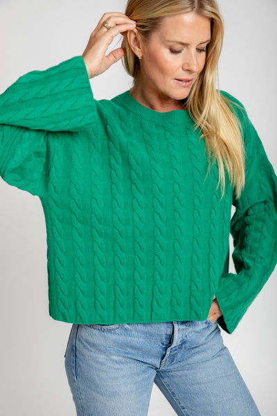 The Sadie Cashmere Crew Bell Sleeve Sweater | Green