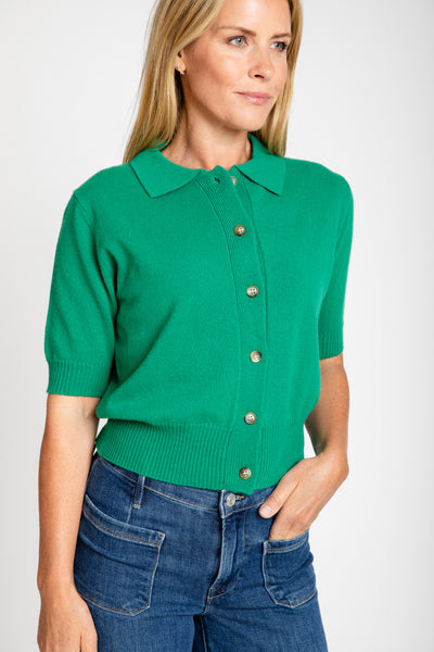 The Cammi Cashmere Short Sleeve Polo Sweater | Green