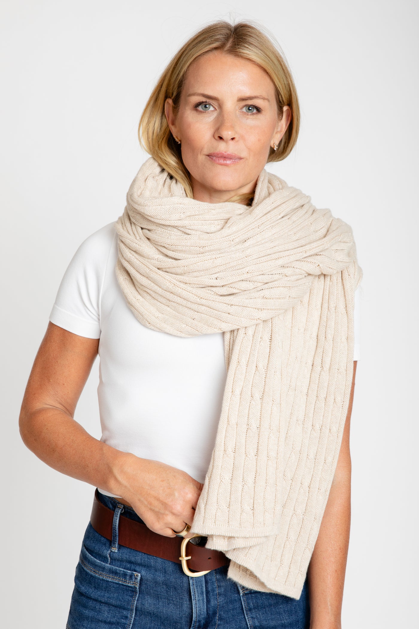 The Wrap Cable Knit Wrap Sweater | Latte