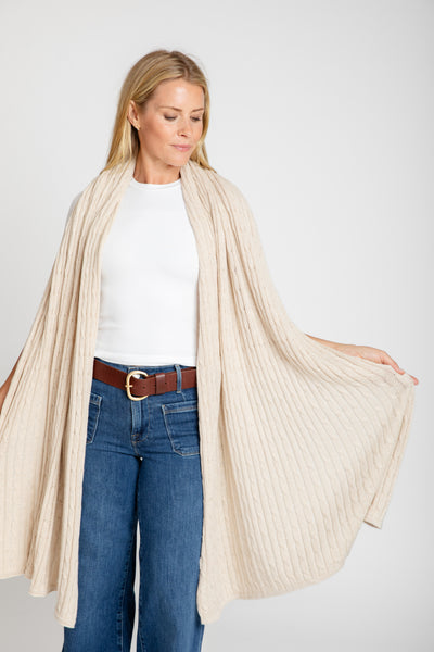 The Wrap Cable Knit Wrap Sweater | Latte