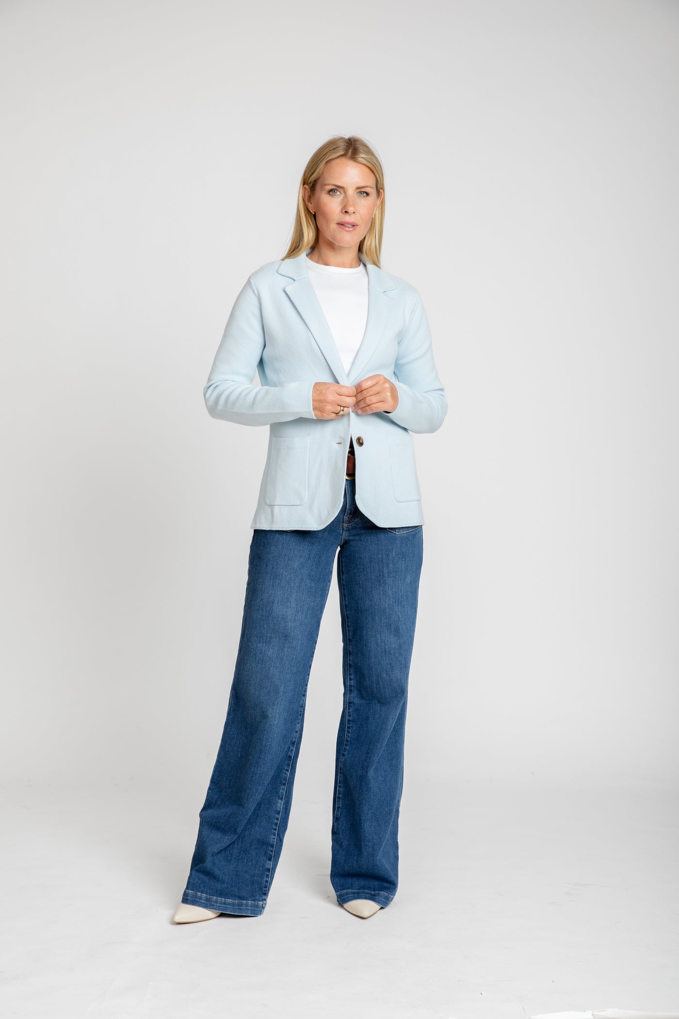 The Milly Knit Blazer | Frost Blue