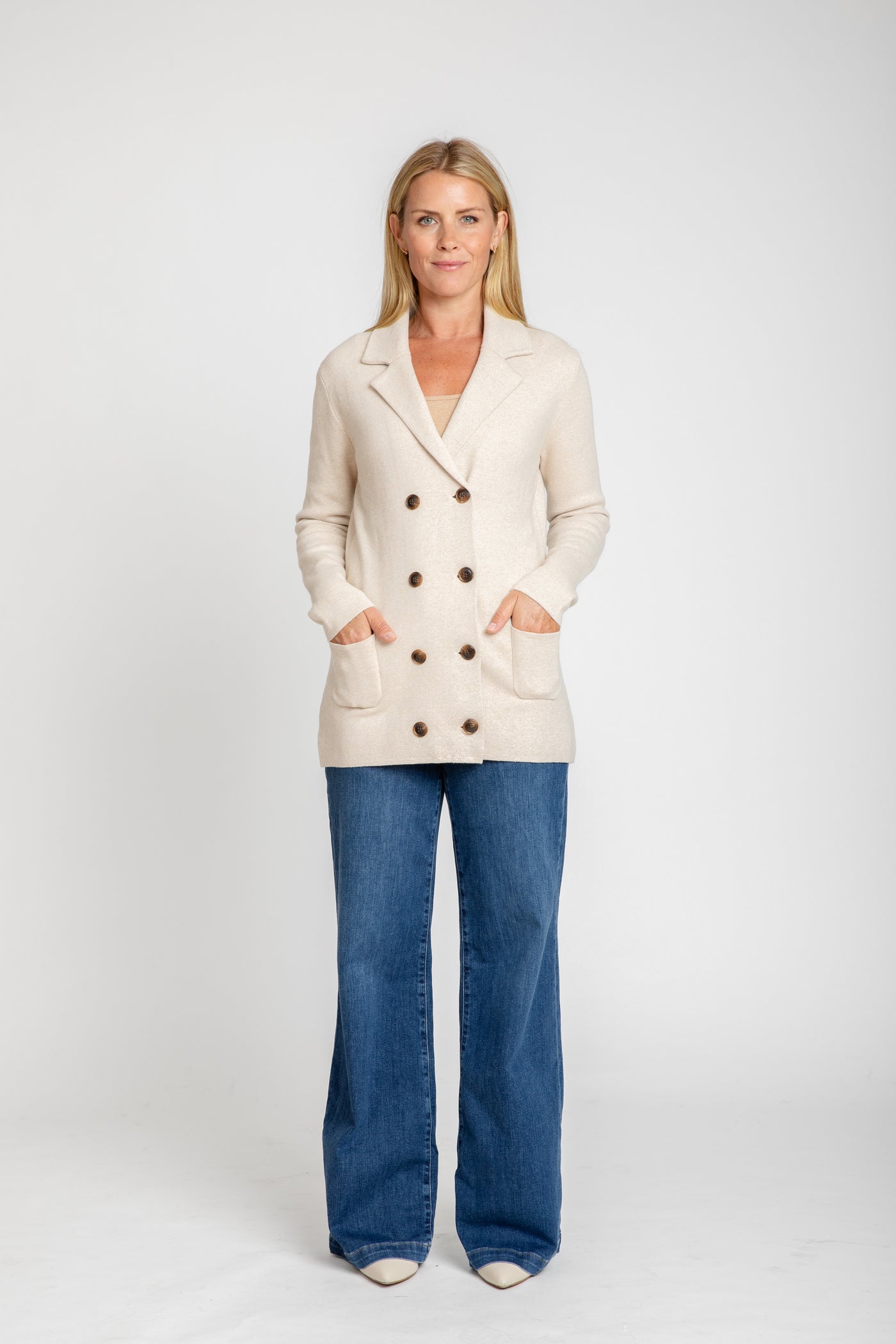 The Milan Double-Breasted Knit Blazer | Latte