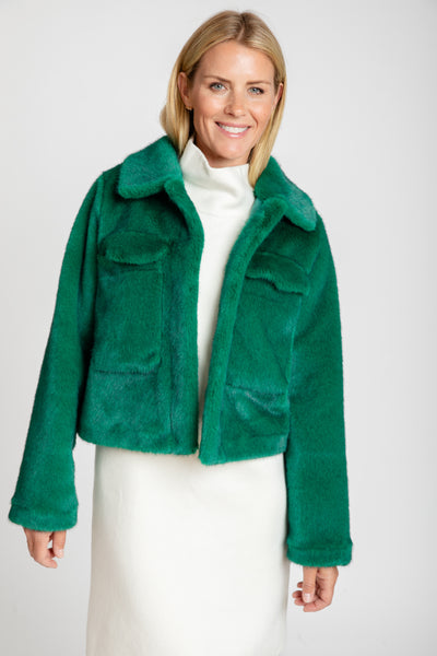 The Audrey Faux Fur Crop Jacket | Emerald