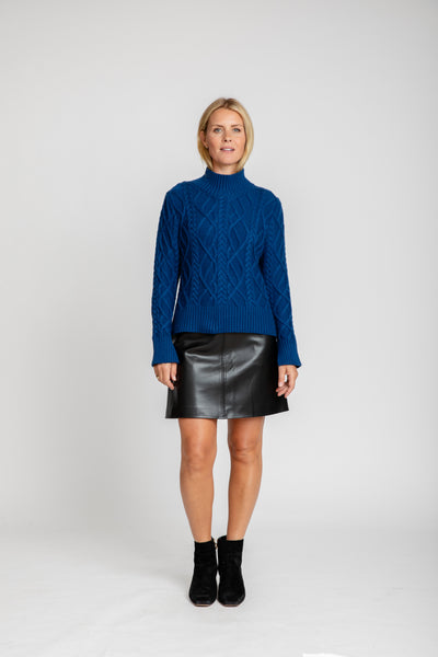 The Riley Mock Neck Cable Knit Sweater | Vintage Blue