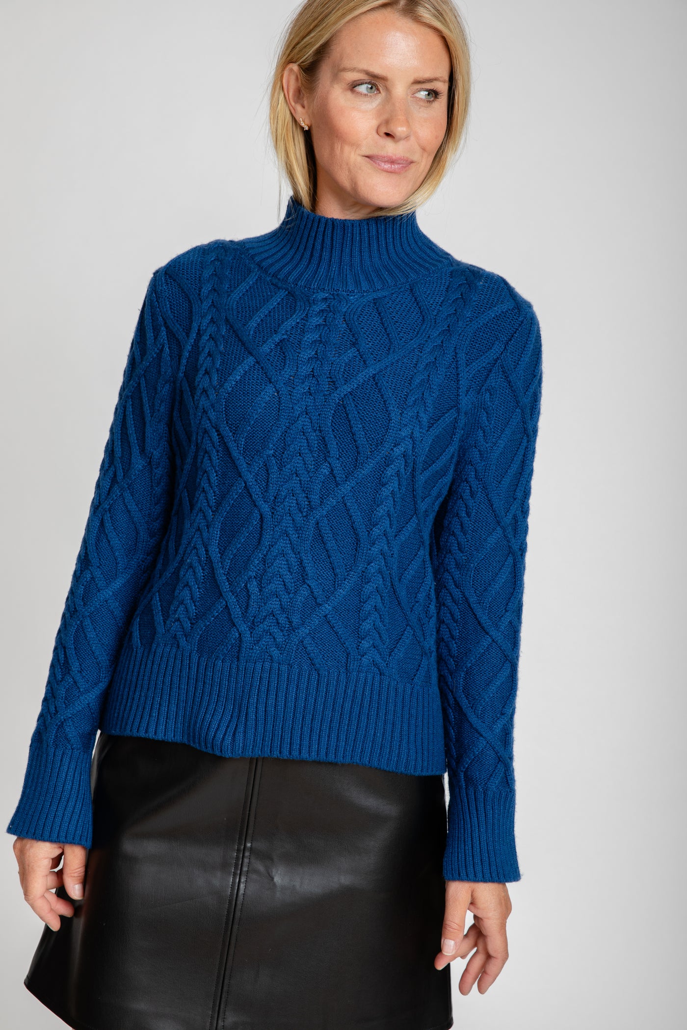 The Riley Mock Neck Cable Knit Sweater | Vintage Blue