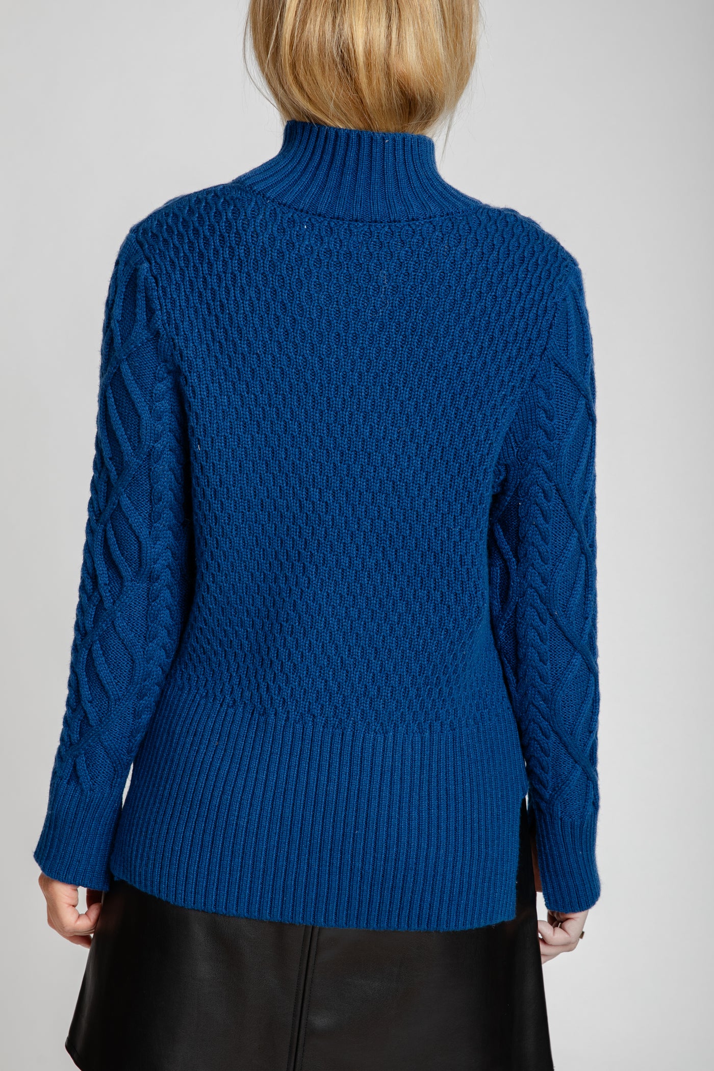 The Riley Mock Neck Cable Knit Sweater | Vintage Blue