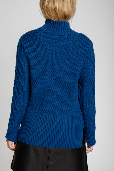 The Riley Mock Neck Cable Knit Sweater | Vintage Blue