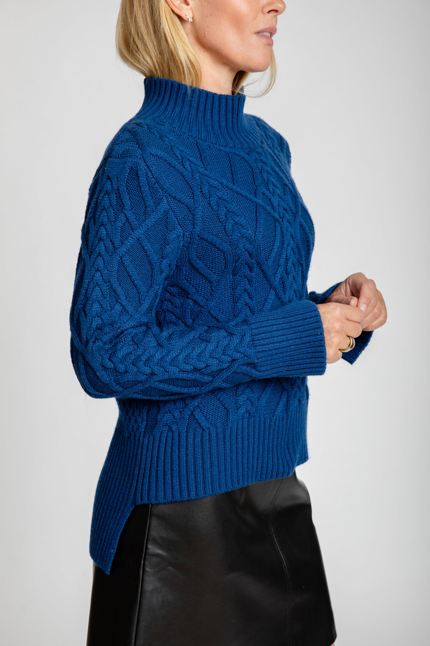 The Riley Mock Neck Cable Knit Sweater | Vintage Blue