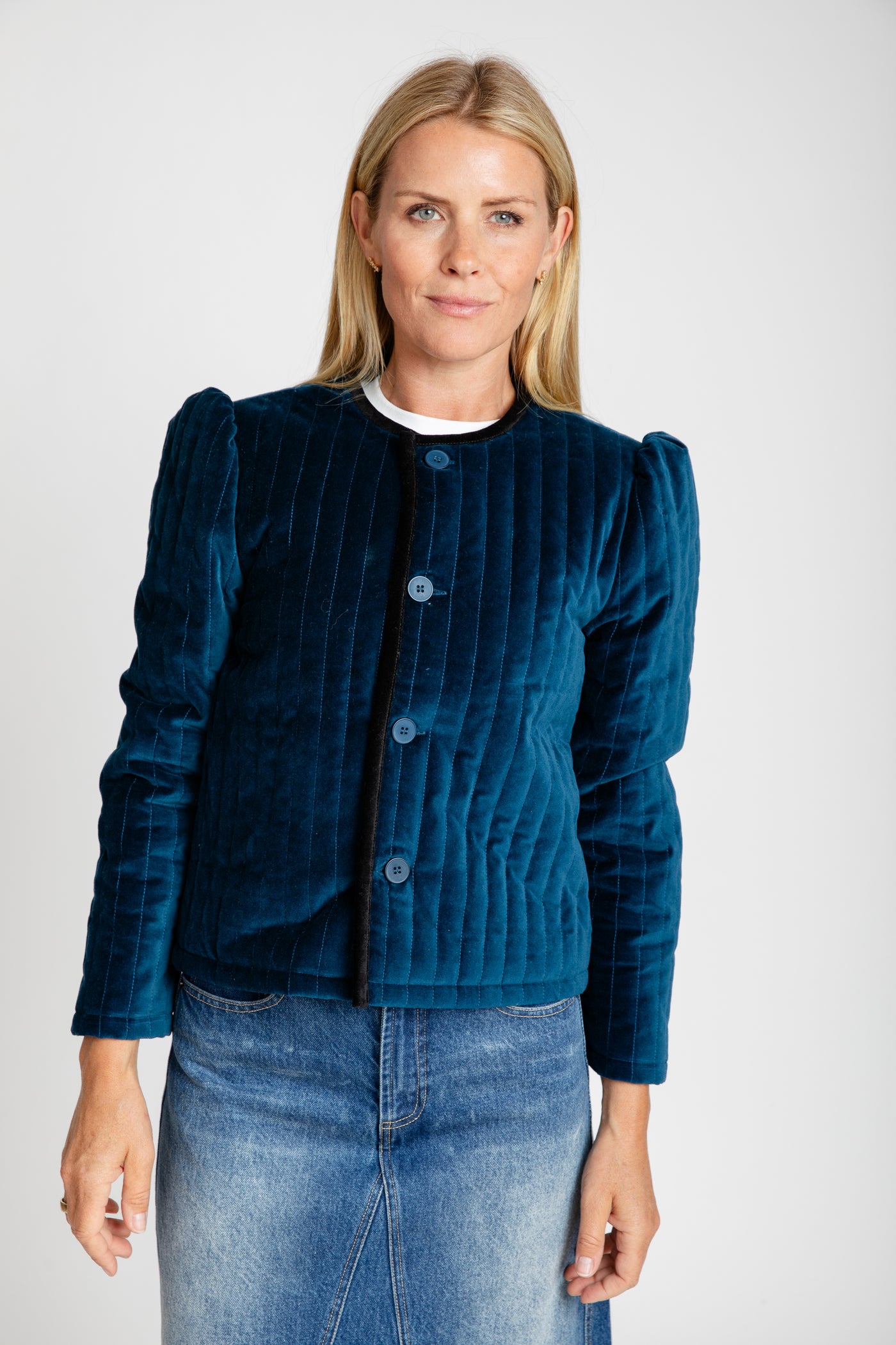 The Clara Quilted Jacket | Peacock with Black Trim