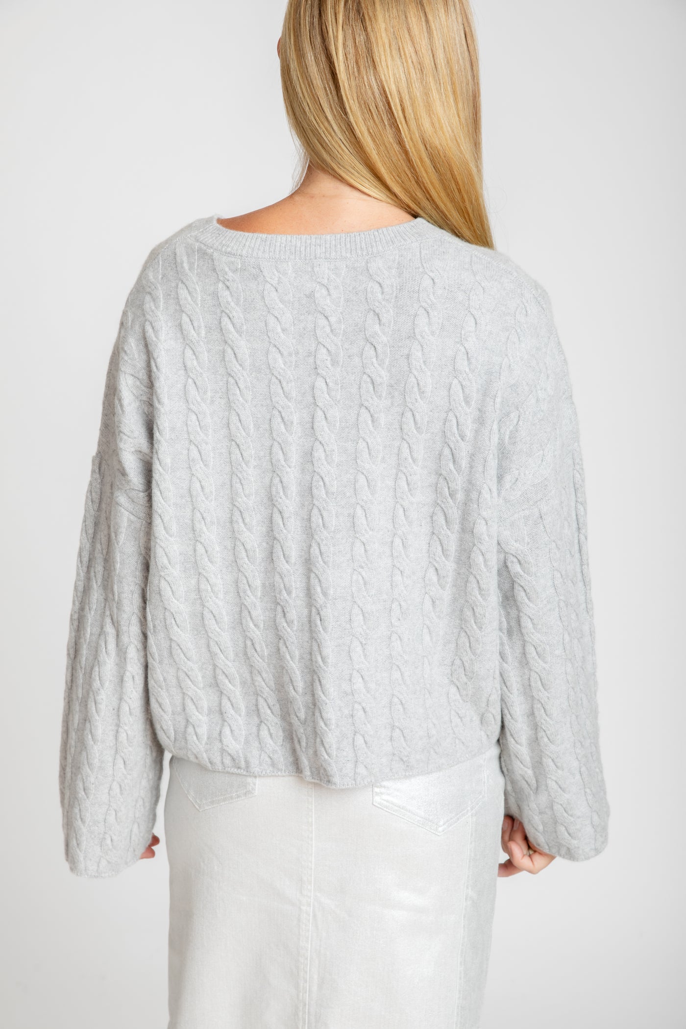 The Sadie Cashmere Bell Sleeve Crew Sweater | Dove Gray