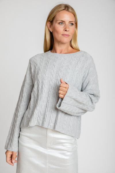 The Sadie Cashmere Bell Sleeve Crew Sweater | Dove Gray