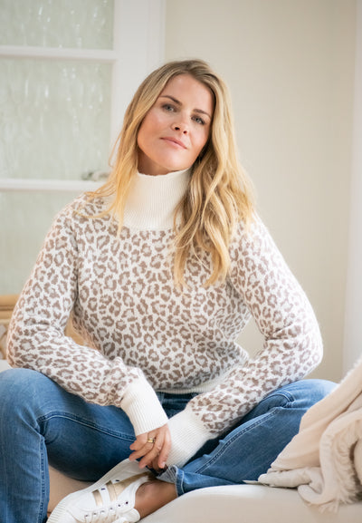 The Vienna Cashmere Mock Neck Sweater | Animal Print