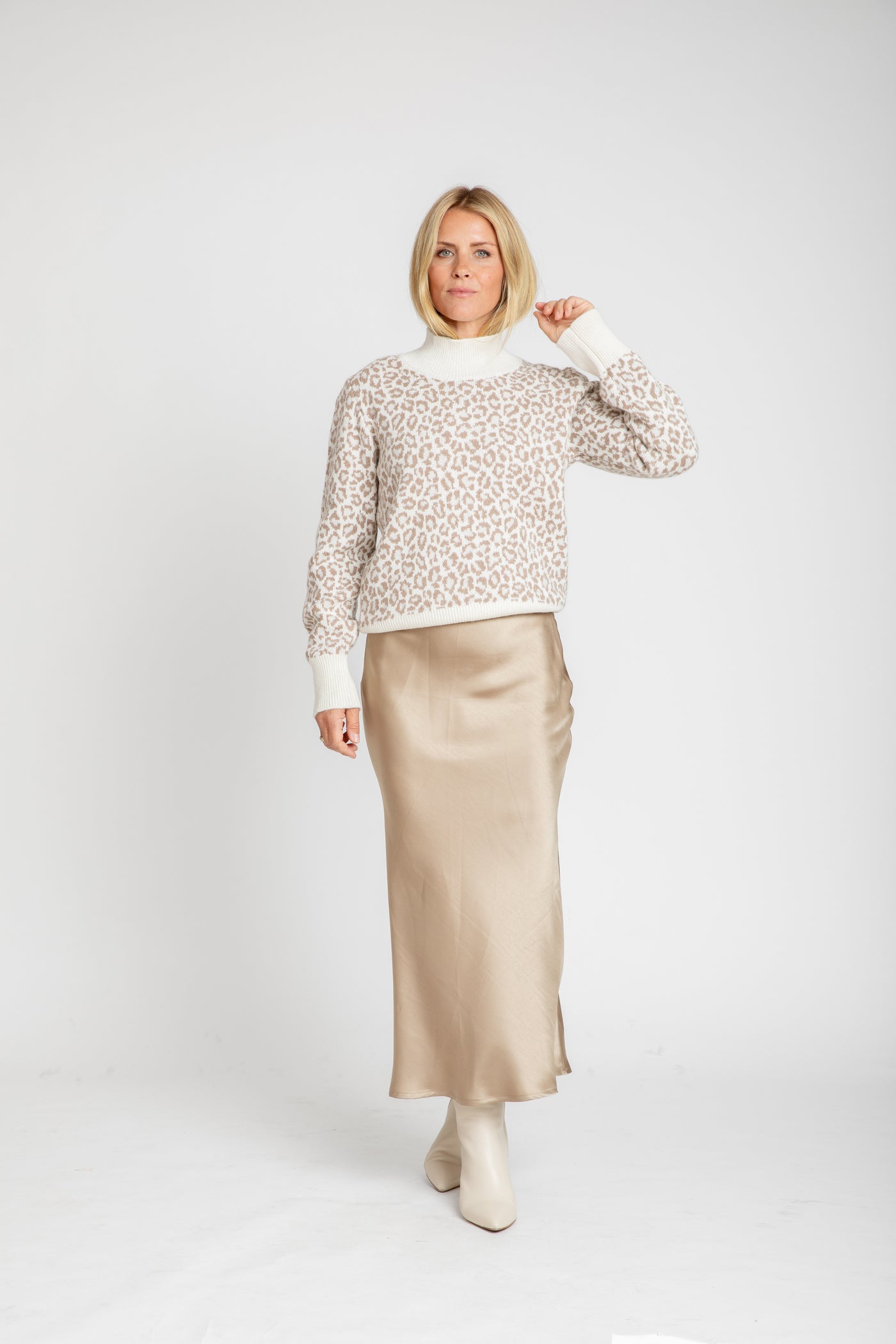 The Vienna Cashmere Mock Neck Sweater | Animal Print