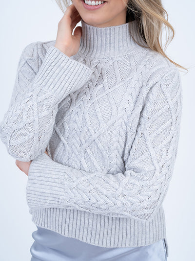 The Riley Mock Neck Cable Knit Sweater | Fog