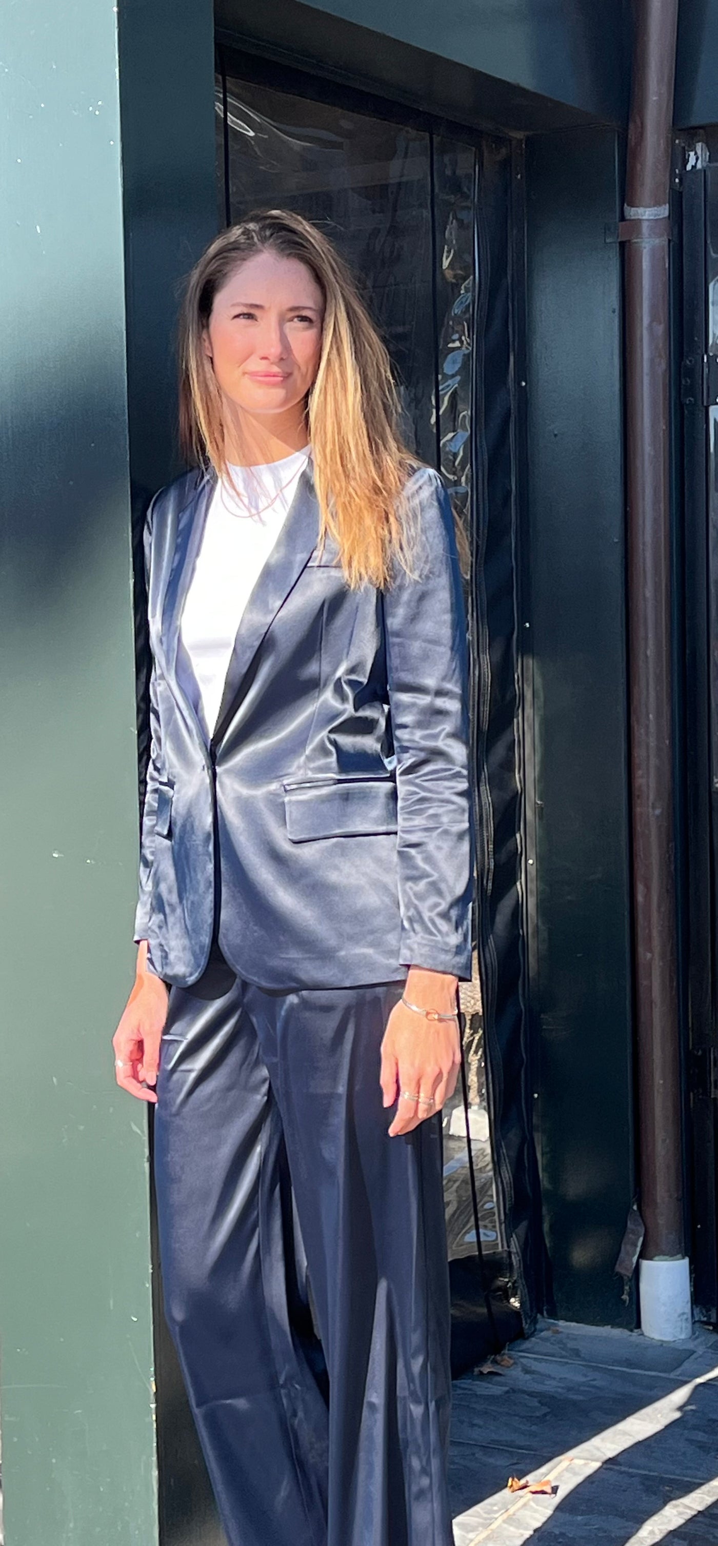 The Margot Satin Blazer | Navy