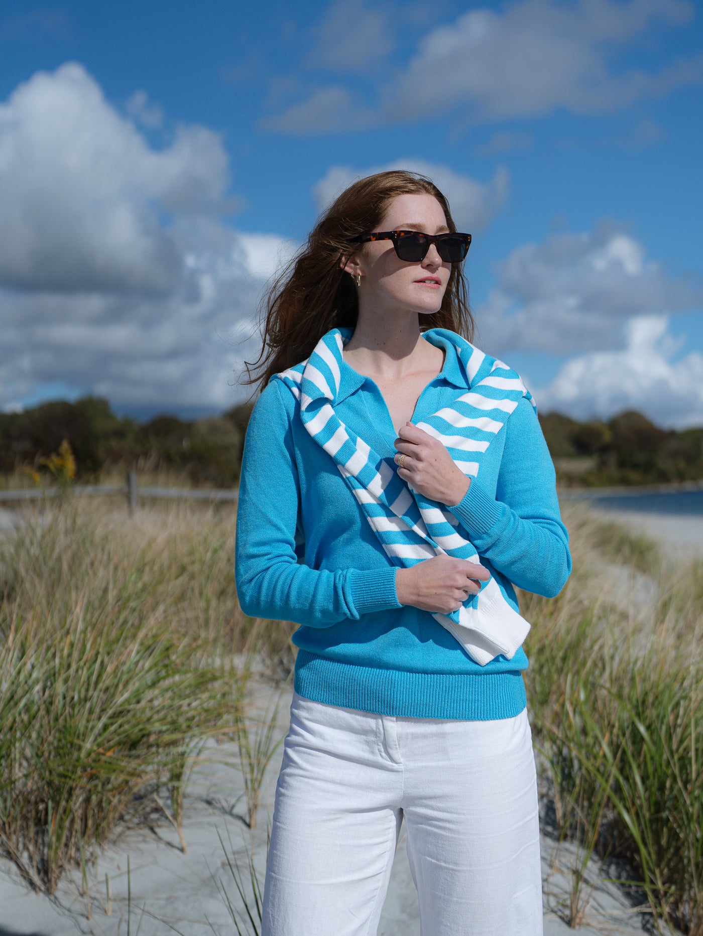 The Sea Island Striped Polo | Blue + White