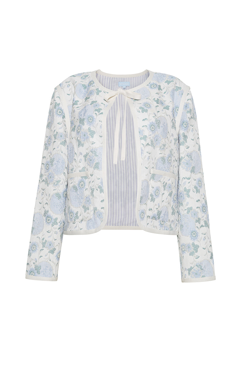 The Iris Floral Embroidered Jacket | Blue Floral