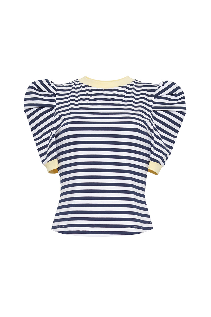 The Blair Puff Sleeve Tee | Navy and White