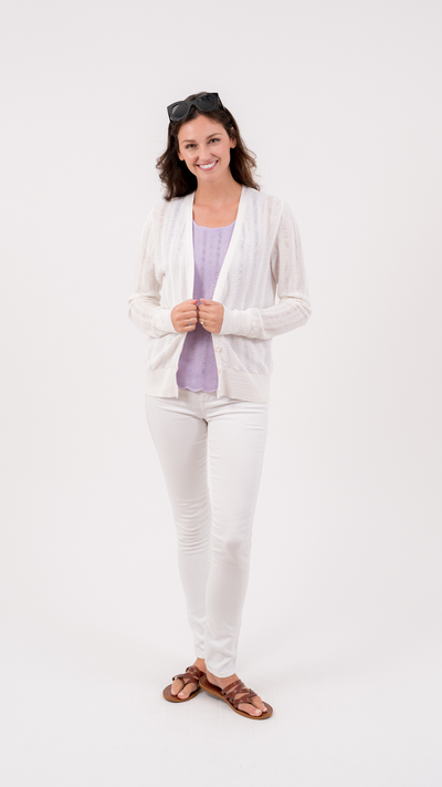 Pointelle Cardigan | White