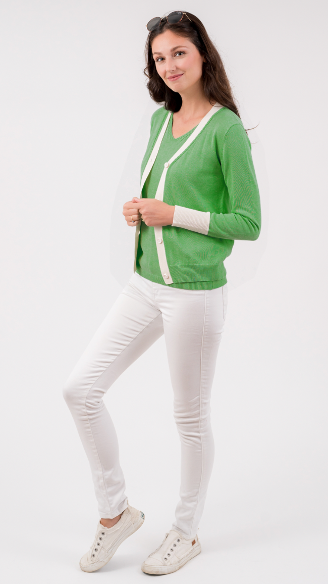 The Detailed Cardigan | Green + White