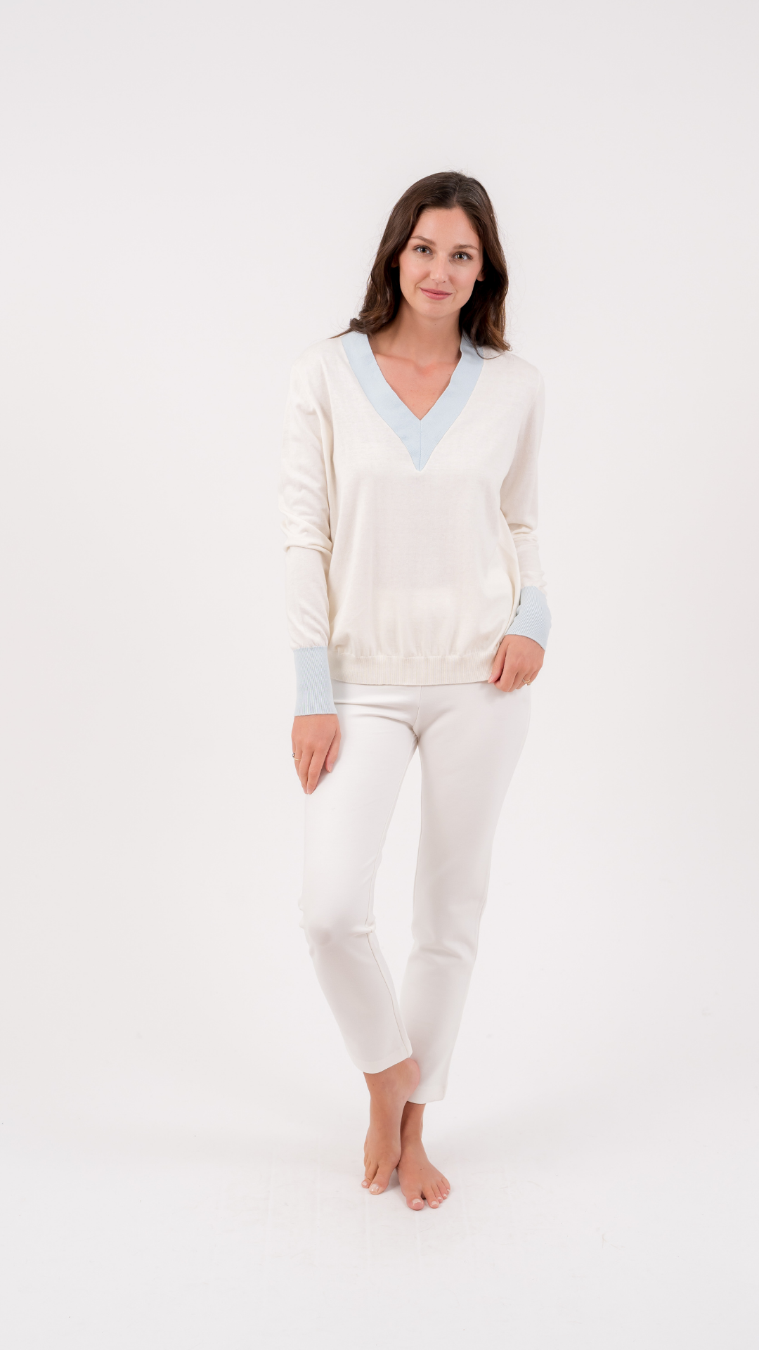 The Evening V-Neck Sweater | Chalk