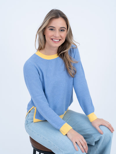 The Bea Seed Stitch Sweater | Blueberry Sunbeam Combo