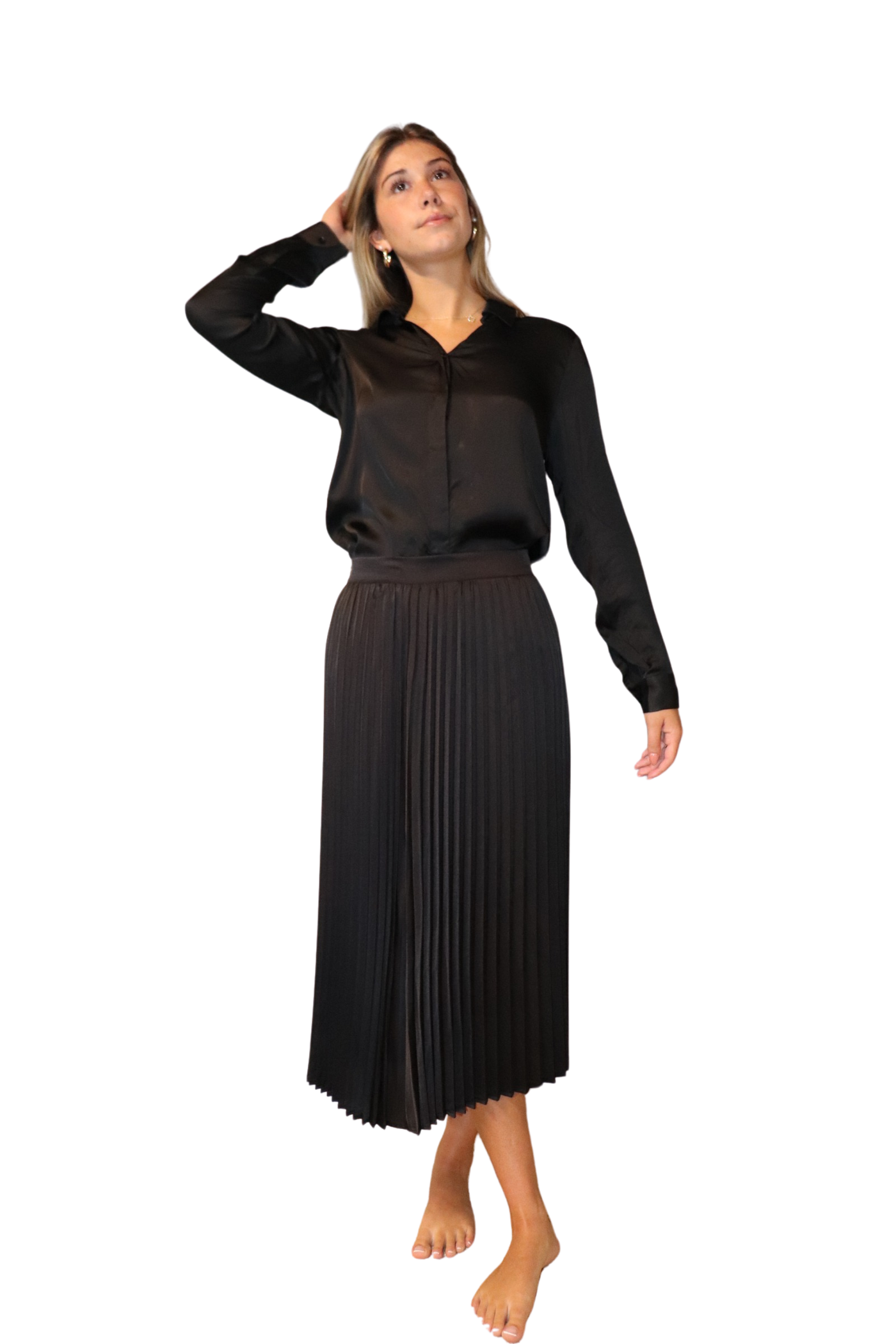 The Sarah Pleated Satin Skirt | Black